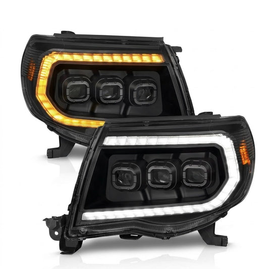 Anzo USA Black Projector Full LED Headlights w/ Sequential Light Bar for Toyota Tacoma (2005-2011) — Pair | ANZ111581