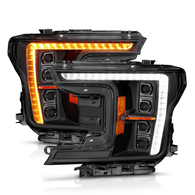 Anzo USA Ford F-150 (2018-2020) Z-Series Full LED Plank Projector Headlights Black w/ DRL Switch, Initiation & Sequential (Factory Halogen Model Only) (ANZ111589X)