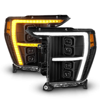 Anzo USA Ford F-150 (2021-2023) Z-Series Full LED Plank Projector Headlights Black w/ DRL Switch, Initiation & Sequential (Factory Halogen Model Only) (ANZ111593X)