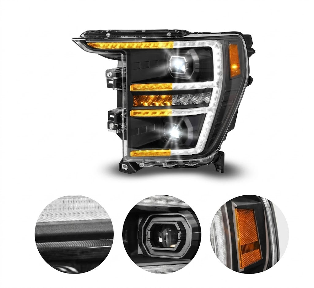 Anzo USA Black Housing Full LED Projector Headlights w/ Sequential Turn Signal & DRL Startup Sequence for Ford F-150 (2021-2023) - ANZ111594-R-L