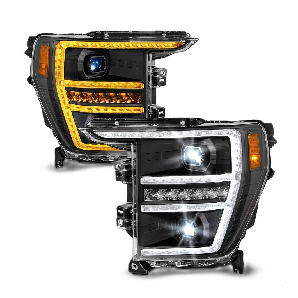 Anzo USA Black Housing Full LED Projector Headlights w/ Sequential Turn Signal & DRL Startup Sequence for Ford F-150 (2021-2023) - ANZ111594-R-L