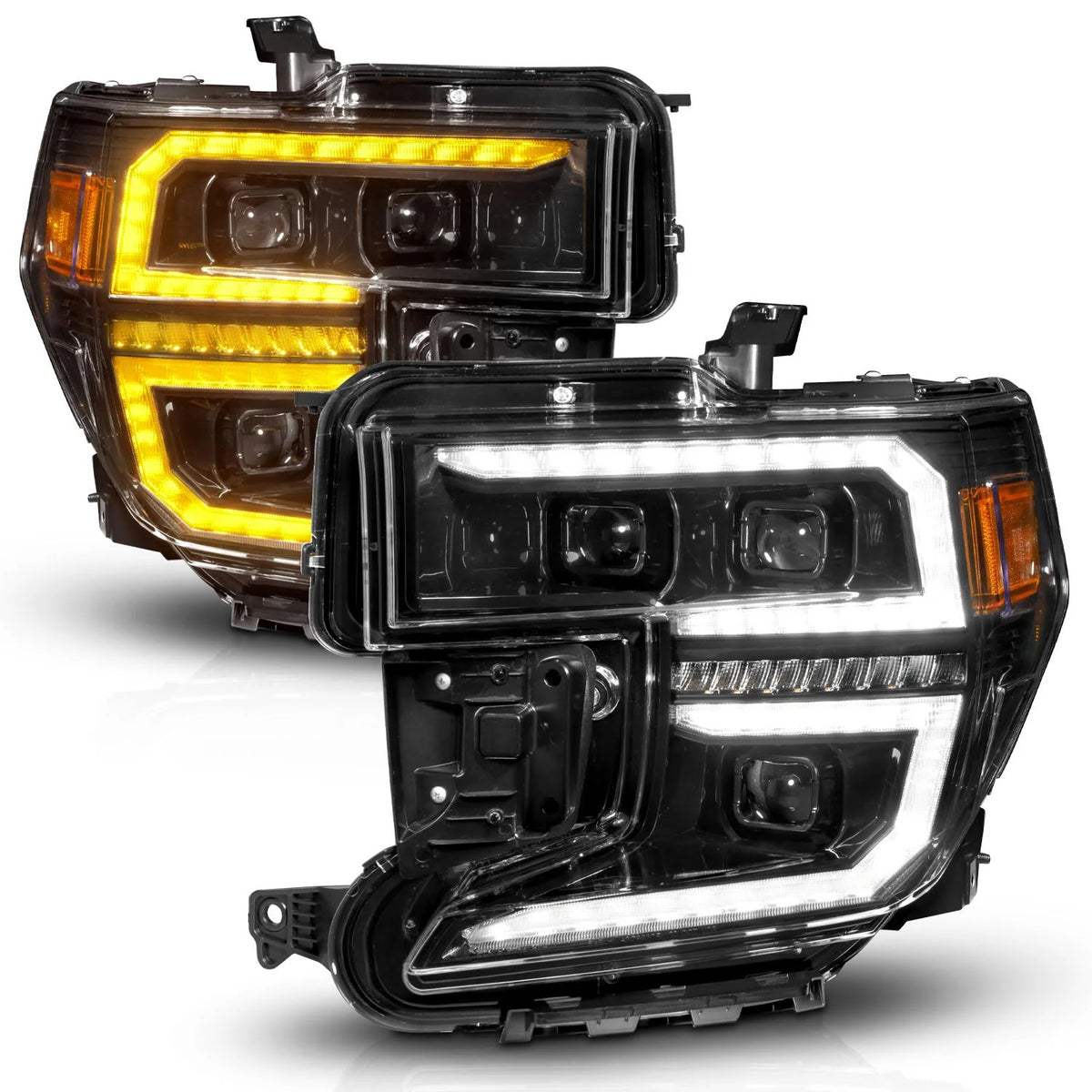 Anzo USA GMC Sierra 1500 (2019-2021) Headlights Black Housing / Clear Lens Full LED (High Beam: LED / Low Beam: LED) (ANZ111600)