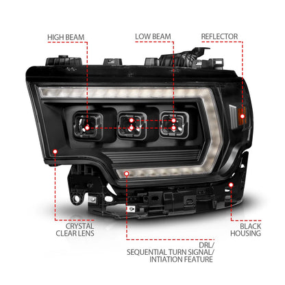 Anzo USA RAM 2500/3500 (2019-2024) Z-Series Full LED Projector Headlights Black w/ DRL Switch, Initiation & Sequential (Driver Side) (ANZ111601X)