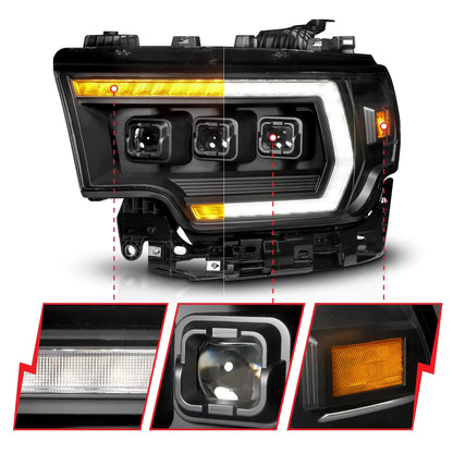 Anzo USA RAM 2500/3500 (2019-2024) Z-Series Full LED Projector Headlights Black w/ DRL Switch, Initiation & Sequential (Driver Side) (ANZ111601X)