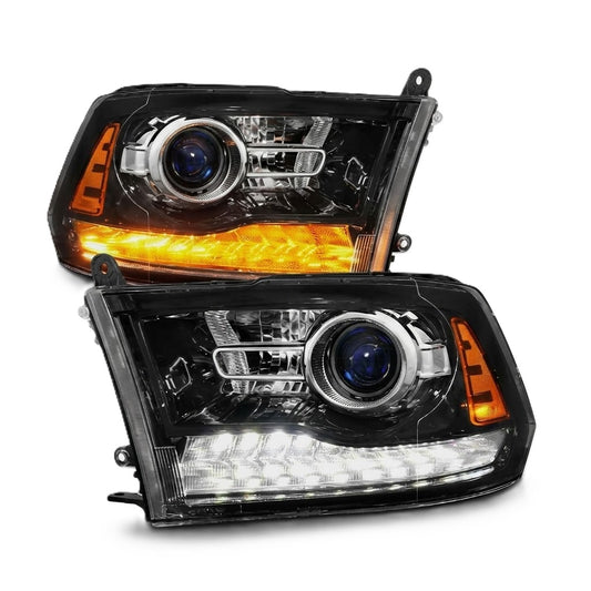 Anzo USA Hyper Black Housing Projector Plank Style Switchback Sequential LED Headlights for Dodge Ram 1500 (2009-2018) & 2500/3500 (2010-2018) — Pair | ANZ111608