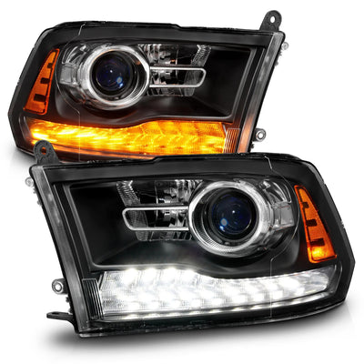 Anzo USA Dodge Ram 1500 (2009-2018) / Ram 2500/3500 (2009-2018) LED Plank Style Projector Headlights w/Switchback Sequential Matte Black (ANZ111609)
