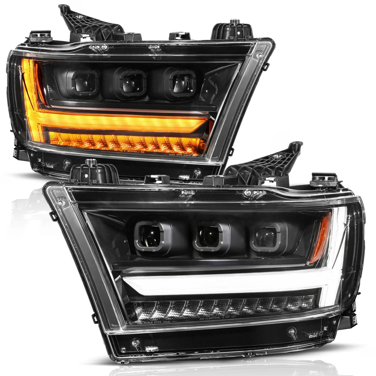 Anzo USA RAM 1500 (2019-2024) Full LED Projector Light Bar Headlights Black w/ Initiation & Sequential (left side) (ANZ111628A)