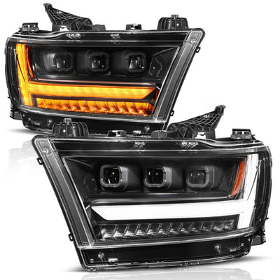 Anzo USA RAM 1500 (2019-2024) Full LED Projector Light Bar Headlights Black w/ Initiation & Sequential (left side) (ANZ111628A)