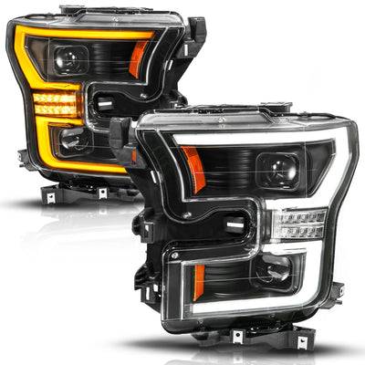Anzo USA Ford F-150 (2015-2017) Black Housing / Clear Lens - LED High Beam, LED Low Beam, LED Bar (OE halogen models only) (ANZ111630A)
