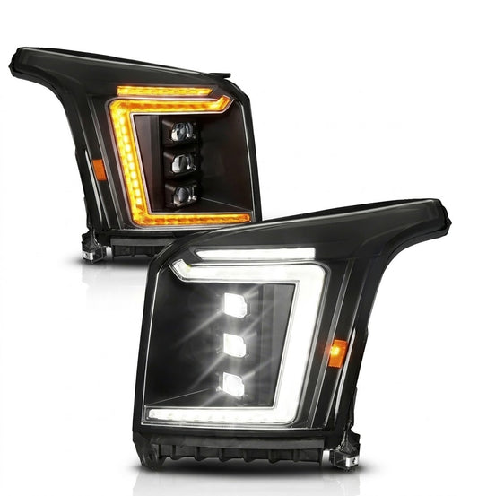 Anzo USA Black Projector Full LED Headlights w/ Sequential Turn Signals for GMC Yukon & Yukon XL (2015-2020) — Pair | ANZ111635X