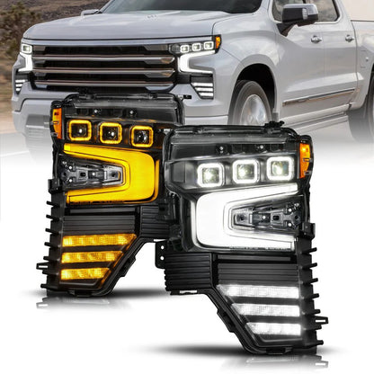 Anzo USA Chevy Silverado 1500 (2022-2026) - Z-Series Black Full LED Projector Headlights w/ Switchable DRL, Sequential Signal & Initiation Feature (SKU: ANZ111638X)