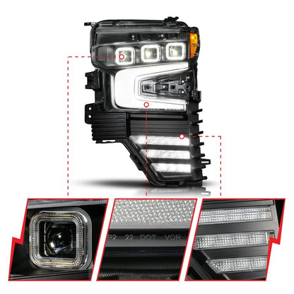 Anzo USA Chevy Silverado 1500 (2022-2026) - Z-Series Black Full LED Projector Headlights w/ Switchable DRL, Sequential Signal & Initiation Feature (SKU: ANZ111638X)