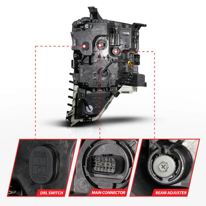 Anzo USA Chevy Silverado 1500 (2022-2026) - Z-Series Black Full LED Projector Headlights w/ Switchable DRL, Sequential Signal & Initiation Feature (SKU: ANZ111638X)