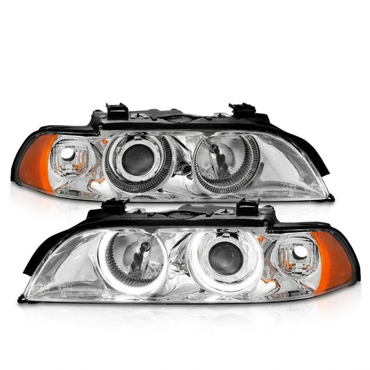 Anzo USA Chrome Housing Projector Headlights w/ LED Halos & Clear Lens for BMW 5-Series E39 Halogen Models (1997-2001)  ANZ121018