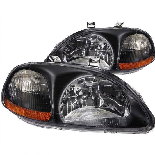 Anzo USA Black Housing Crystal Headlights w/ Amber Reflector Pair for Honda Civic (1996-1998) ANZ121067