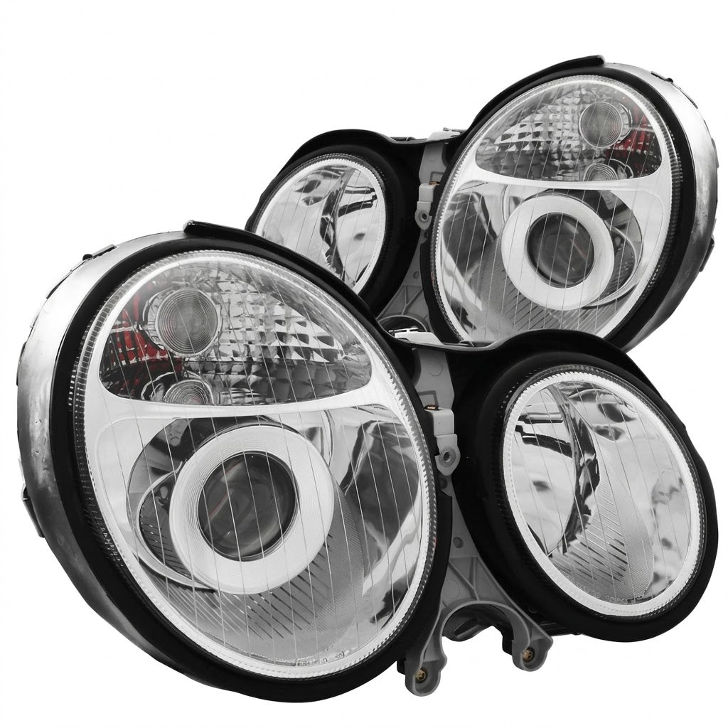Anzo USA Chrome Housing Projector Headlights w/ Clear Lens Pair for Mercedes-Benz E-Class W210 Halogen Models (1999-2002)  ANZ121086