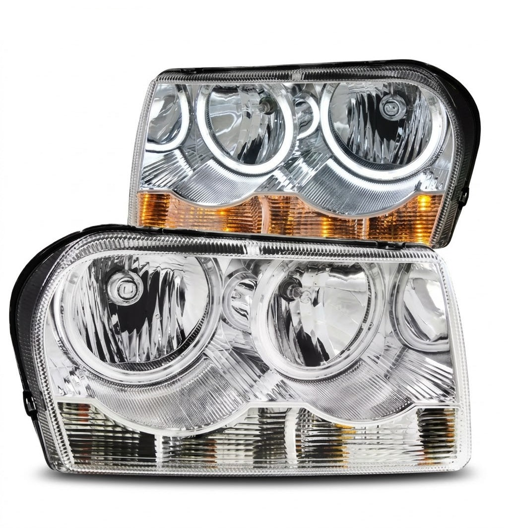 Anzo USA Chrome Crystal Headlights w/ LED SMD Halo for Chrysler 300 (2005-2010) — Pair | ANZ121137