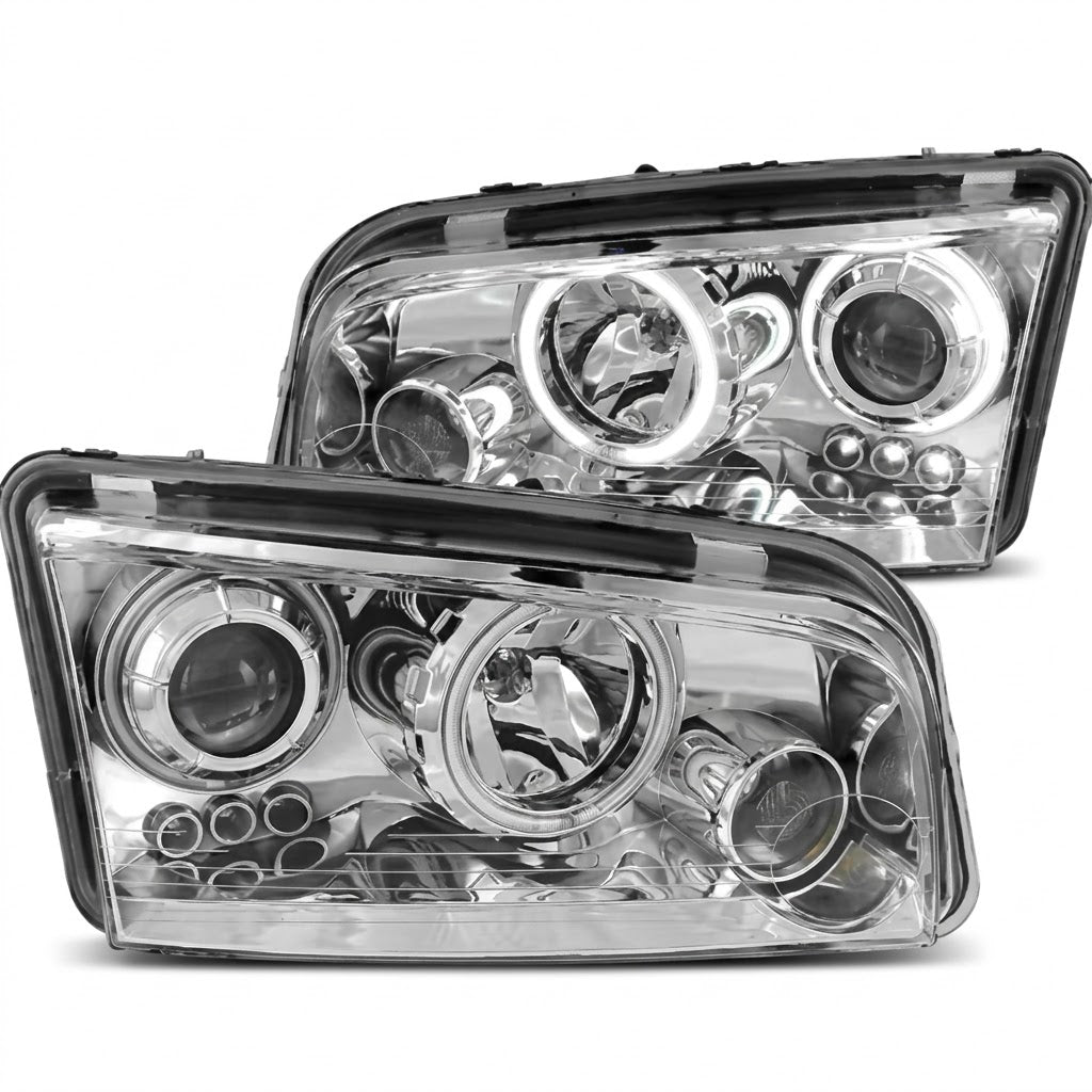 Anzo USA Chrome Housing Projector Headlights w/ SMD LED Halo for Dodge Charger (2006-2010) — Pair | ANZ121217