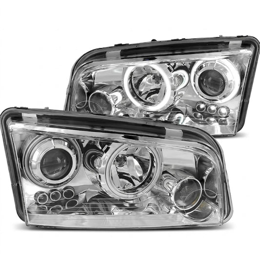 Anzo USA Chrome Housing Projector Headlights w/ SMD LED Halo for Dodge Charger (2006-2010) — Pair | ANZ121217