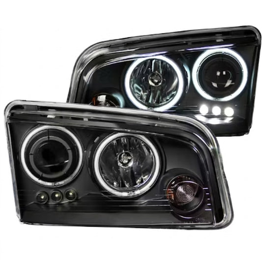 Anzo USA Black Housing Projector Headlights w/ SMD LED Halo for Dodge Charger (2006-2010) | ANZ121218