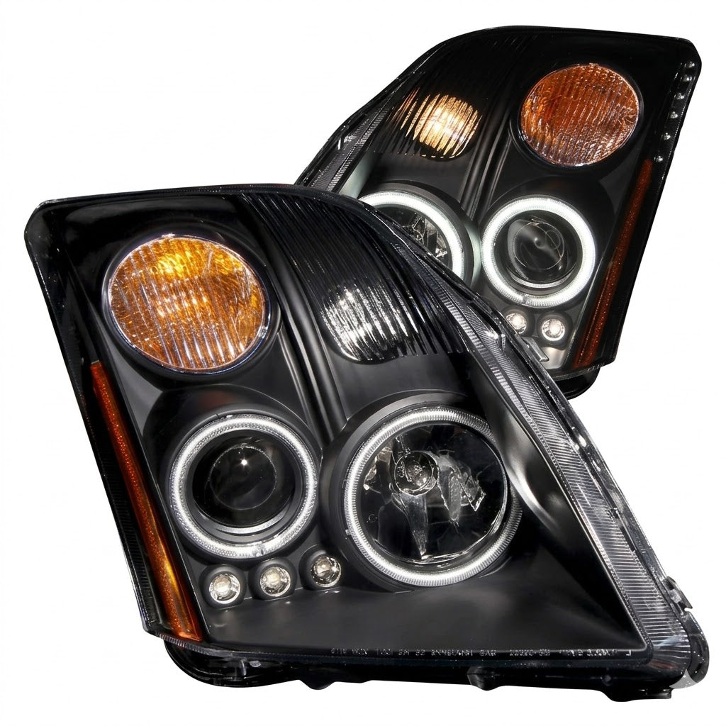 Anzo USA Black Housing Projector Headlights w/ Dual LED Halos & Crystal Clear Lens for Cadillac Escalade (2007)  ANZ121276
