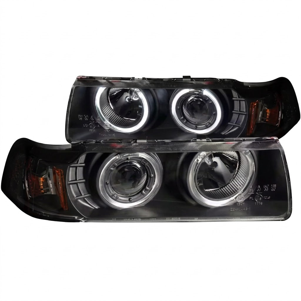 Anzo USA Black Housing G2 1-Piece Projector Headlights w/ Halos & Clear Lens for BMW 318i / 320i E36 4-Door Sedan (1992-1998)  ANZ121325