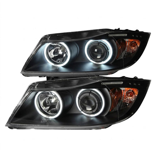 Anzo USA Black Housing Projector Headlights w/ CCFL Halos & SMD LED Accent Bar for BMW 3-Series E90/E91 Halogen Models (2006-2008)  ANZ121335