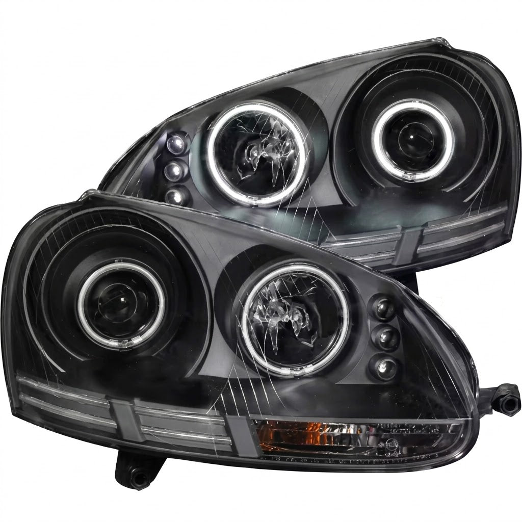 Anzo USA Black Housing Projector Headlights w/ CCFL Halos & Accent LEDs for Volkswagen Golf / GTI / Rabbit (2006-2009) & Jetta (2005-2010)  ANZ121345