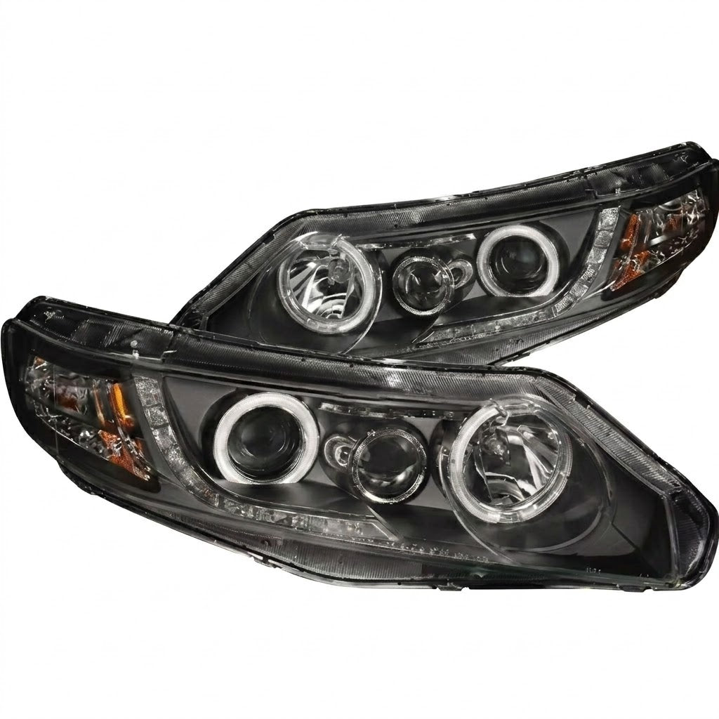 Anzo USA Black Projector Headlights w/ LED SMD Halo for Honda Civic (2006-2011) — Pair | ANZ121454