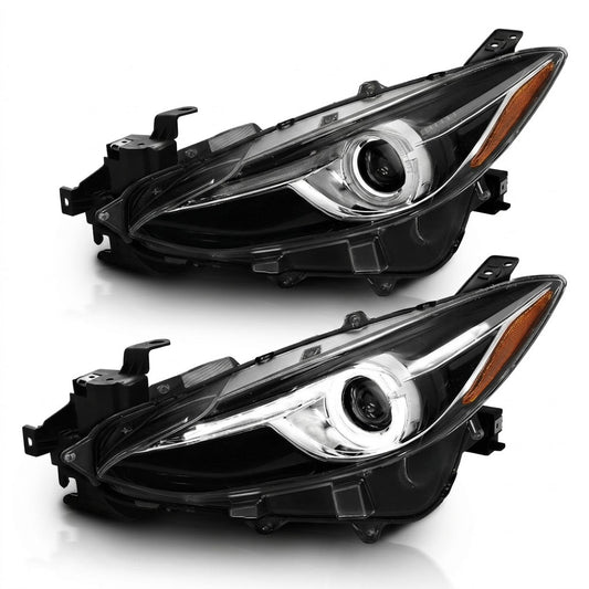 Anzo USA Black Housing Projector Headlights w/ LED Halos & Crystal Clear Lens for Mazda 3 (2014-2016)  ANZ121522