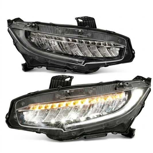Anzo USA Black Full LED Projector Headlights w/ Sequential Turn Signals for Honda Civic (2016-2021) — Pair | ANZ121527