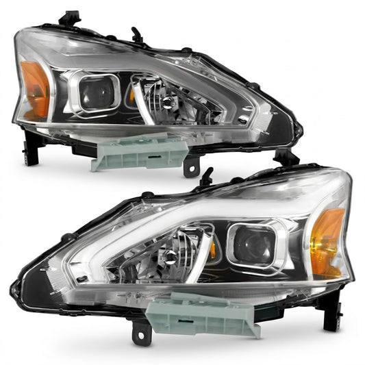 Anzo USA Chrome Housing Projector Headlights w/ Integrated Light Bar for Nissan Altima (2013-2015) ANZ121570