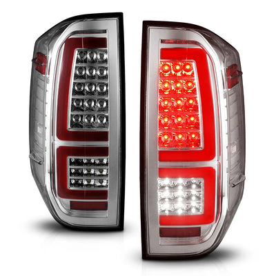 Anzo USA Toyota Tundra (2014-2021) Full LED Tail Lights w/ Red Light Bar Sequential Signal Chrome Housing Clear Lens (ANZ311438)