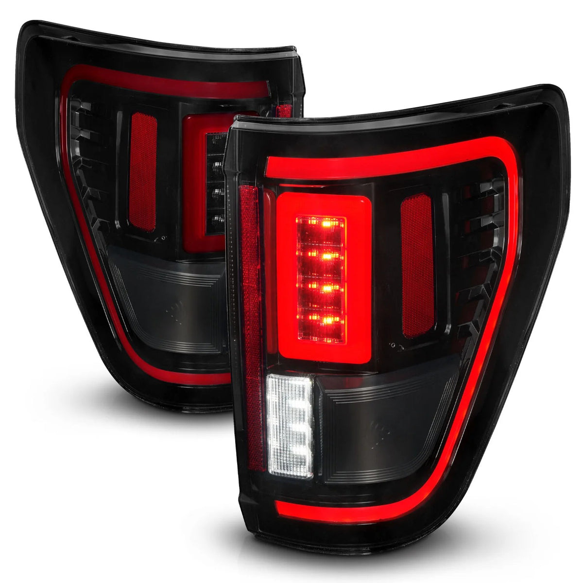 Anzo USA Ford F-150 (2021-2023) Black Full LED Tail Lights w/ Smoke Lens, Initiation & Sequential Signal Halogen w/ BLIS (ANZ311476)