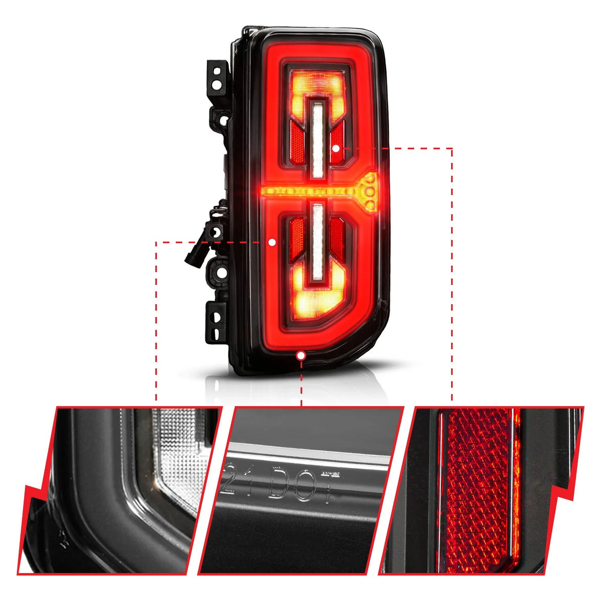 Anzo USA Ford Bronco (2021-2026) Black Full LED Tail Lights w/ Clear Lens & Sequential Signal LED Bar, LED Turn Signal, LED Brake, LED Parking, and LED Reverse (ANZ311490X)