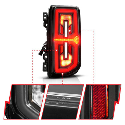 Anzo USA Ford Bronco (2021-2026) Black Full LED Tail Lights w/ Clear Lens & Sequential Signal LED Bar, LED Turn Signal, LED Brake, LED Parking, and LED Reverse (ANZ311490X)