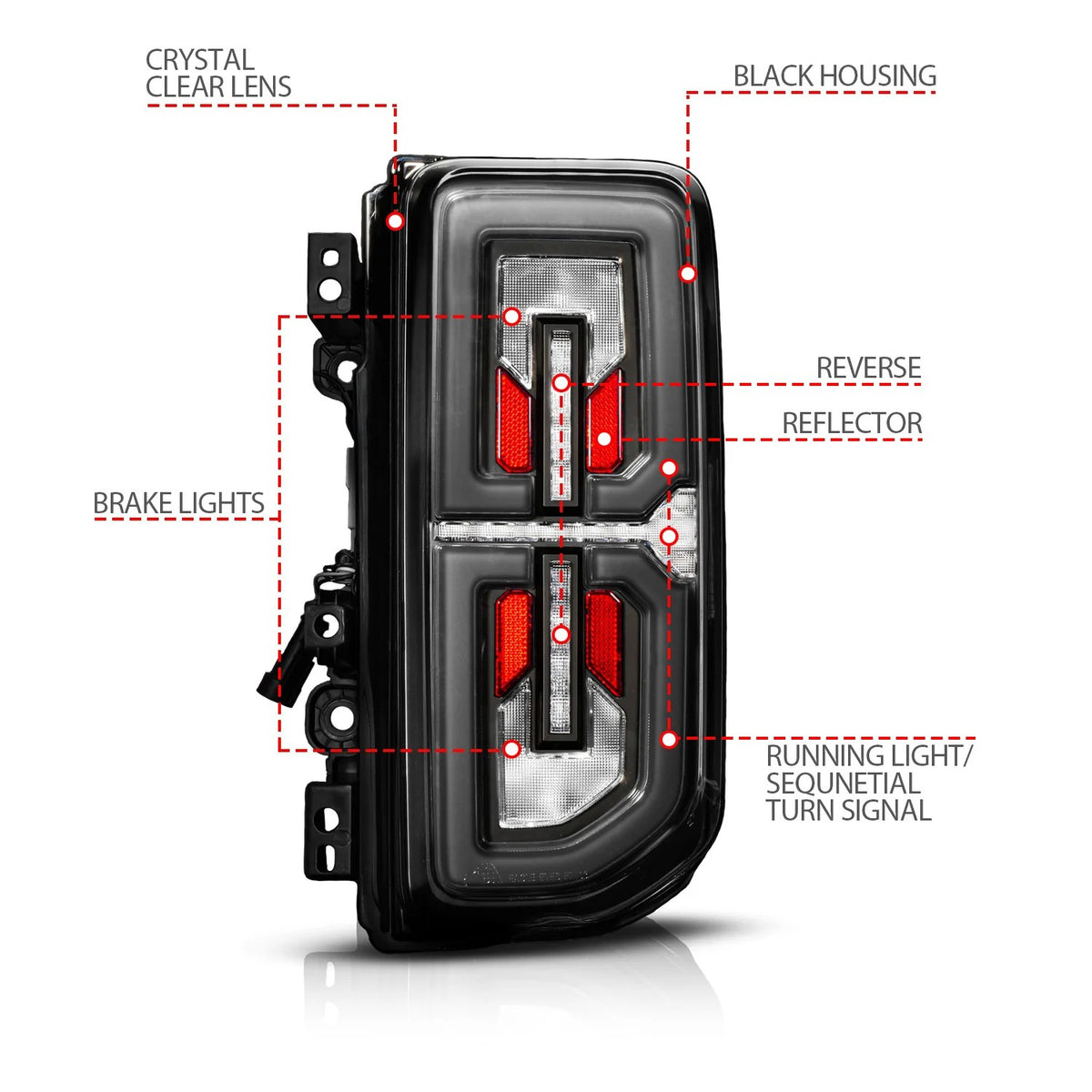 Anzo USA Ford Bronco (2021-2026) Black Full LED Tail Lights w/ Clear Lens & Sequential Signal LED Bar, LED Turn Signal, LED Brake, LED Parking, and LED Reverse (ANZ311490X)