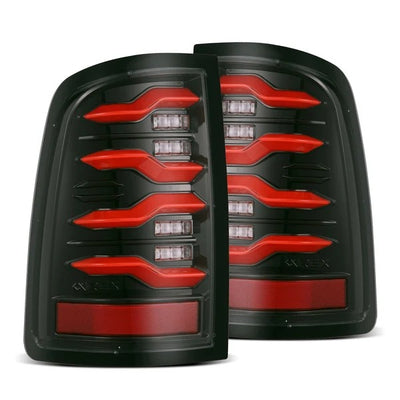 Alpharex Dodge Ram 1500 (2009-2018) / 2500/3500 (2010-2018) / 1500 Classic (2019-2024) LUXX-Series LED tail lights / Black Housing With Red Tubes (MPN: RTL-DR09-G2-SA-RR-LBS) (ARX640002)