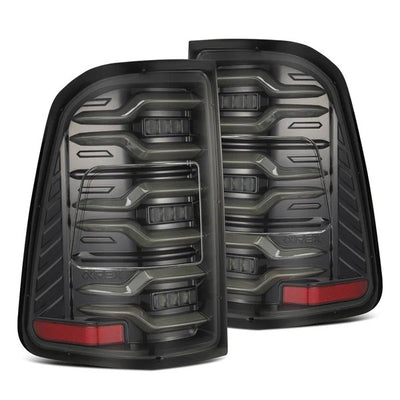 Alpharex Dodge Ram 1500 (2019-2024) LUXX-series LED tail lights Alpha-Black With Clear Lens and switchable LED tubes (MPN: RTL-DR19-SA-YS-LB) (ARX640030)