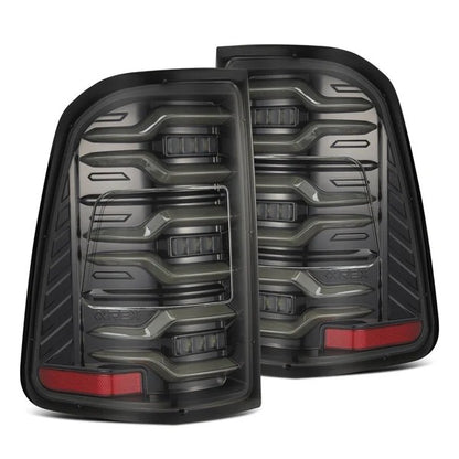 Alpharex Dodge Ram 1500 (2019-2024) LUXX-series LED tail lights Alpha-Black With Clear Lens and switchable LED tubes (MPN: RTL-DR19-SA-YS-LB) (ARX640030)