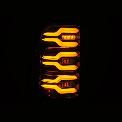 Alpharex Dodge Ram 1500 (2019-2024) LUXX-series LED tail lights Alpha-Black With Clear Lens and switchable LED tubes (MPN: RTL-DR19-SA-YS-LB) (ARX640030)