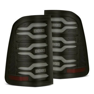 Alpharex Dodge Ram 1500 (2025-2026) LUXX-Series LED tail lights / smoked lenses and switchable LED tubes (MPN: RTL-DR19-SA-YW-BS) (ARX640040)