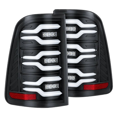 Alpharex Dodge Ram 1500 (2019-2024) LUXX-series LED tail lights Alpha-Black With Clear Lens  (MPN: RTL-DR25-SA-YW-BS) (ARX640042)