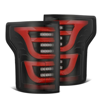 Alpharex Ford F150 (2015-2020) LUXX-Series LED Tail Lights Black Housing with Red Tubes and Smoked Lens (RTL-FF15-SA-RR-LBS) (ARX652050)