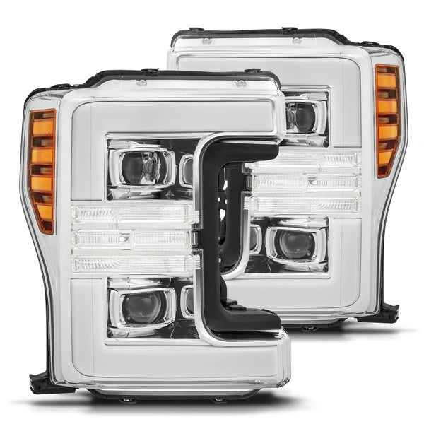 Alpharex Ford F-250/F-350/F-450/F-550 Super Duty (2017-2019) PRO-Series Projector Headlights Chrome Housing / Clear Lens Switchback DRLs (MPN: AHL-FD18-P-SA-C) (ARX880107)