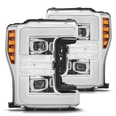 Alpharex Ford F-250/F-350/F-450/F-550 Super Duty (2017-2019) PRO-Series Projector Headlights Chrome Housing / Clear Lens Switchback DRLs (MPN: AHL-FD18-P-SA-C) (ARX880107)