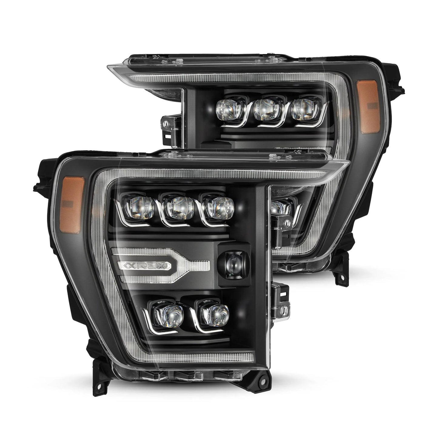 AlphaRex Black LED Projector Headlights w/ Activation Light, Switchback DRL & Sequential Signal for 2021-2023 Ford F-150 / Raptor (AHL-FF21-G2-N-B)