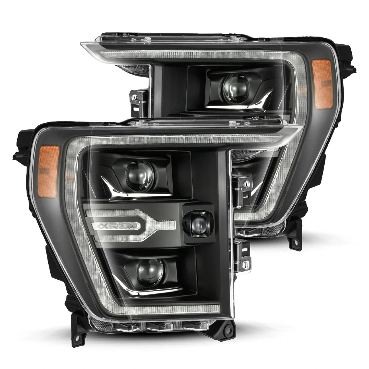 AlphaRex LUXX-Series Black LED Projector Headlights w/ Activation Light, Switchback DRL & Sequential Signal for 2021-2023 Ford F-150 / Raptor (AHL-FF21-G2-PL-SA-B)