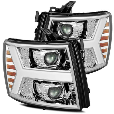 AlphaRex Chevrolet Silverado 1500/2500HD/3500HD (2007-2014) - Chrome Plank Style Halogen Projector Headlights w/ Activation (ARX880204)