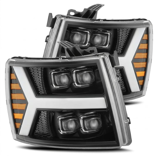 AlphaRex NOVA-Series Jet Black LED Projector Headlights with Sequential Turn Signals for Chevrolet Silverado 1500/2500HD/3500HD 2007-2014 — SKU: ARX880208
